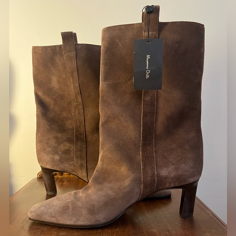 Massimo Dutti Suede Wide Ankle Booties
